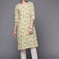 Biba Women Cream-Coloured & Blue Pure Cotton Floral Print Straight Kurta - Swadesiicart