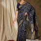 Sangria Navy Blue & Gold-Toned Floral Woven Design Zari Silk Blend Banarasi Saree | Swadesiicart
