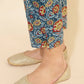Janasya Women's Blue Cotton Floral Printed Casual Flared Kurta Set | Swadesiicart
