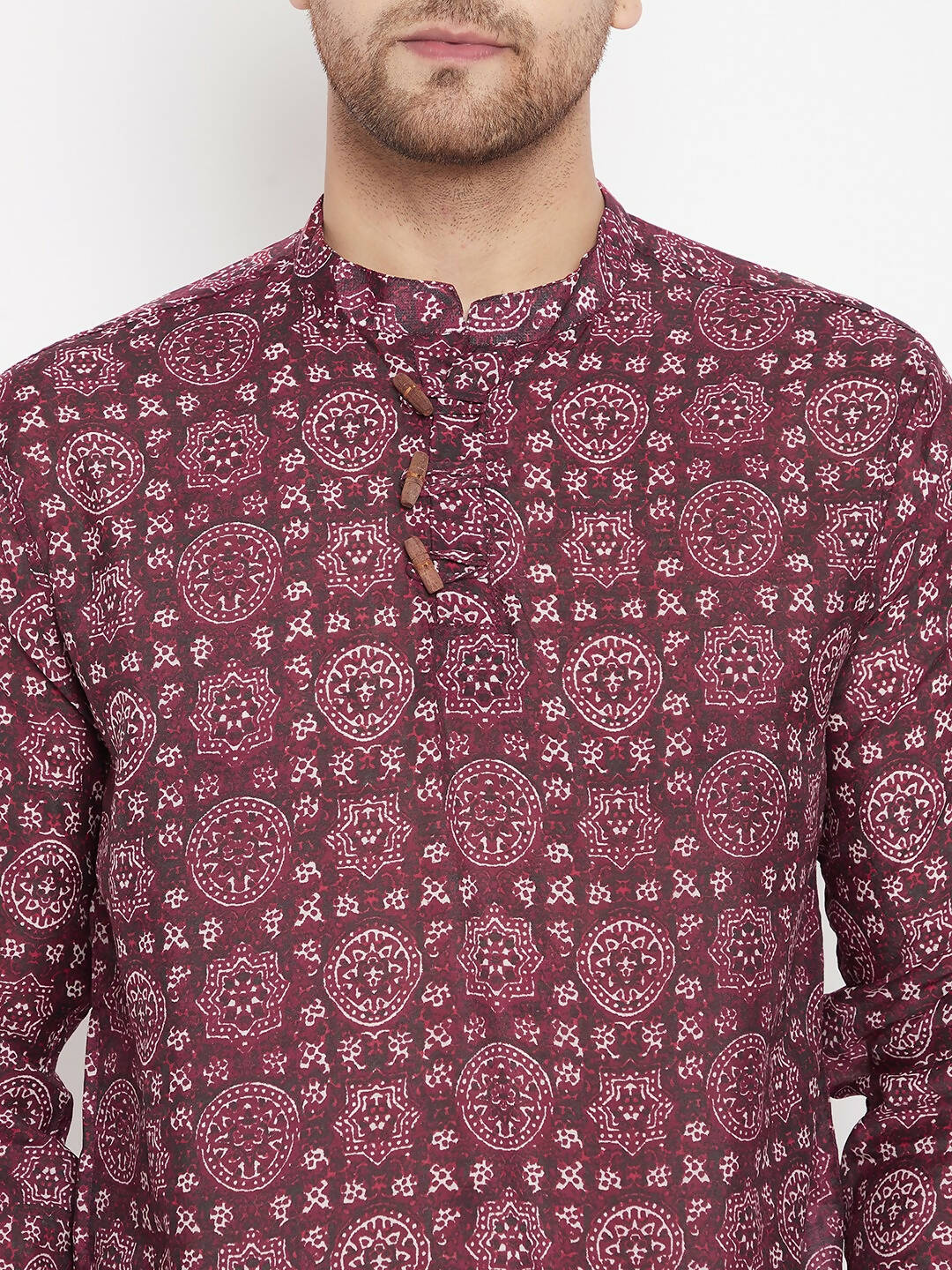 Even Apparels Maroon Pure Cotton Men's Kurta With Slit Neckline | Swadesiicart