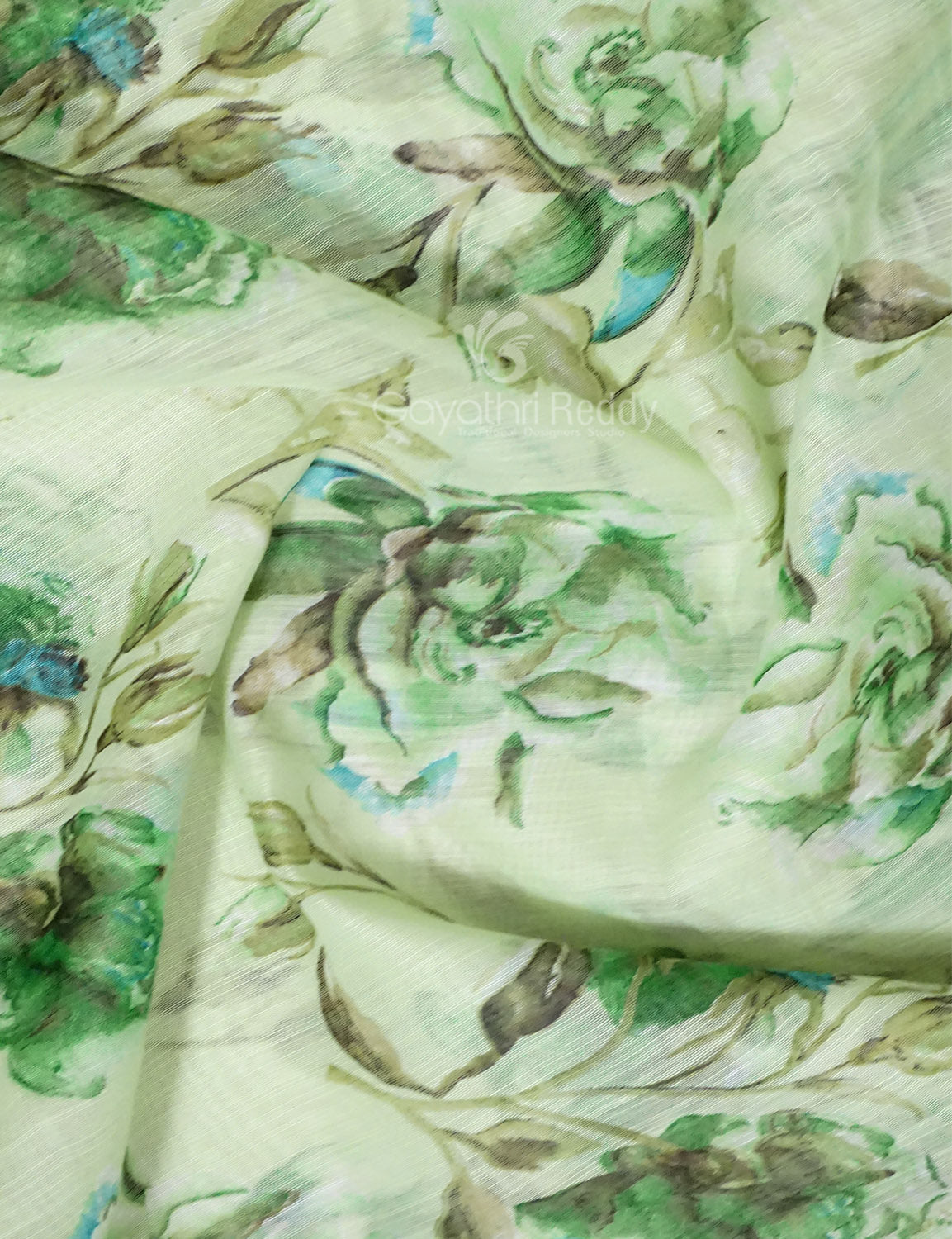 Shades of Light Parrot Green Colour Floral Design Semi Chanderi Saree By Gayathri Reddy Designer Studio | Swadesiicart