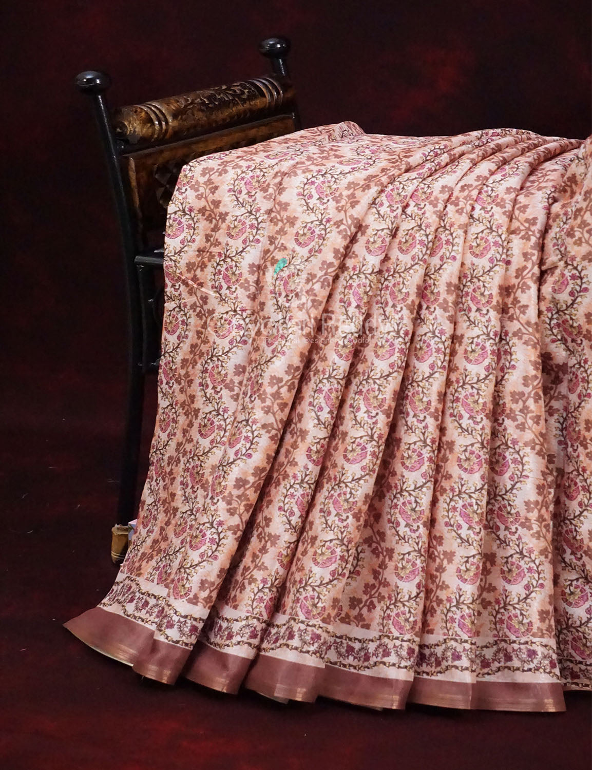 Choco Brown Netted Linen Saree By Gayathri Reddy Designer Studio | Swadesiicart