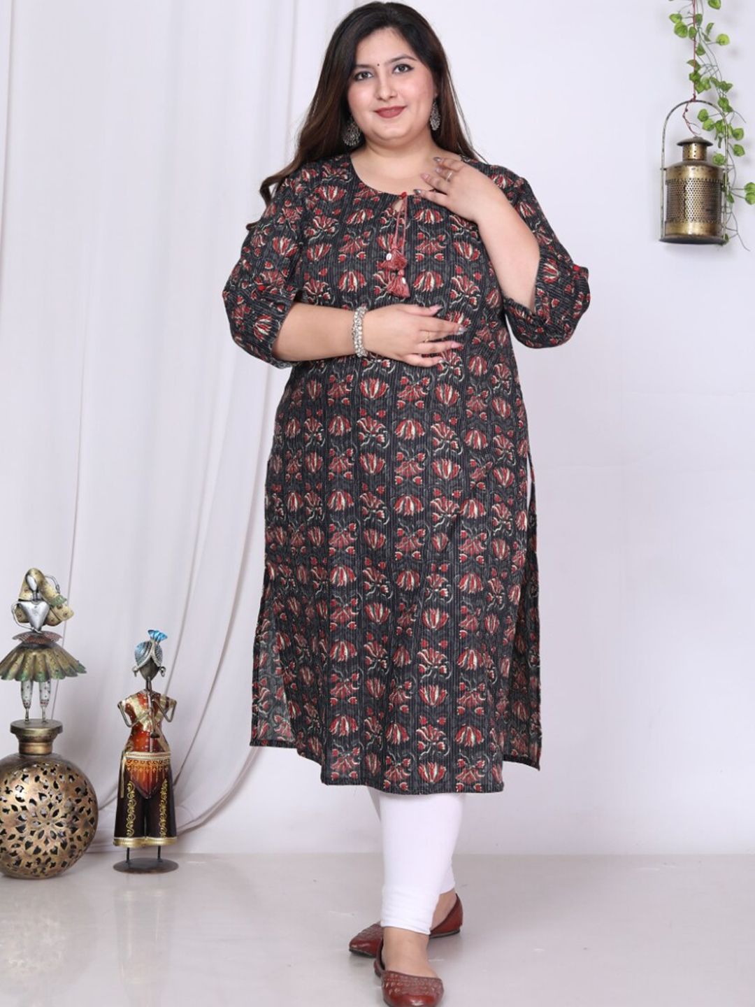 Swasti Plus Size Floral Printed Cotton Straight Kurta - Swadesiicart