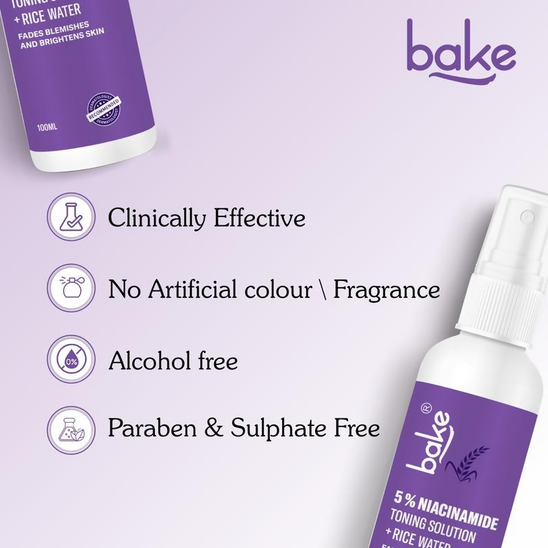Bake 5% Niacinamide Toner With Fermented Rice Water | Swadesiicart