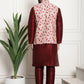 Sojanya Men Maroon & Beige Solid Kurta with Churidar & Printed Nehru Jacket | Swadesiicart