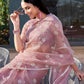 Tikhi Imli Pink Floral Embroidered Mirror Work Organza Saree | Swadesiicart