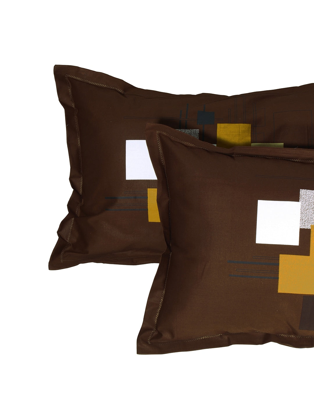 Story@home Cream-Coloured & Brown Abstract 300 TC Cotton 1 King Bedsheet with 2 Pillow Covers - Swadesiicart