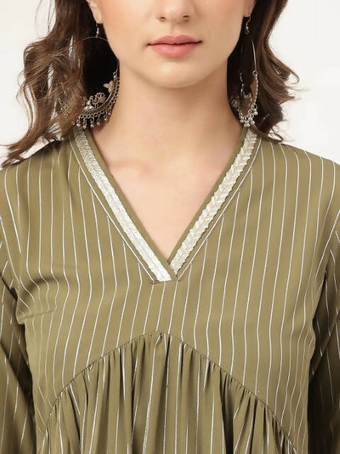 FIORRA Women's Olive Green Poly Crepe A-Line Kurta Set - Swadesiicart