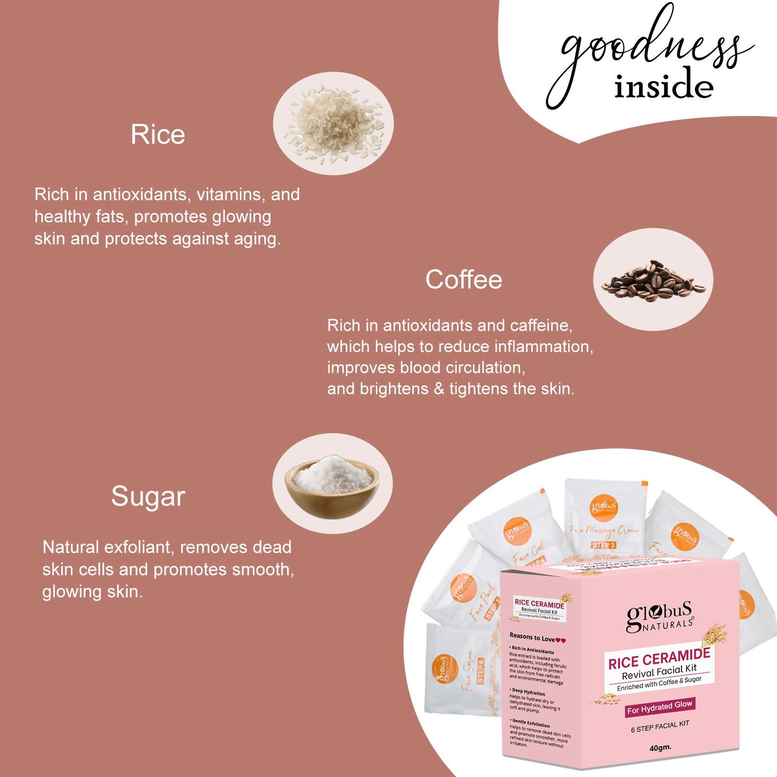 Globus Naturals Rice Ceramide 6 Step Facial Kit For Korean Glass Skin | Swadesiicart