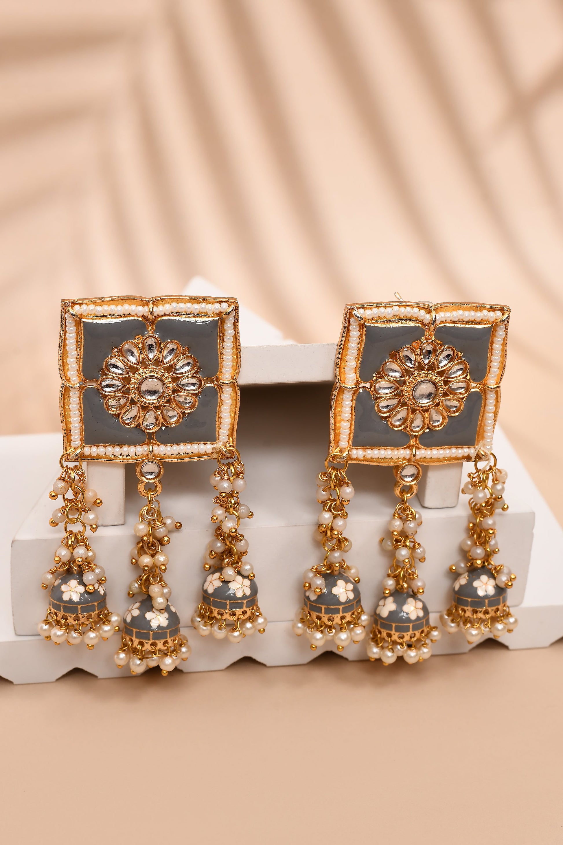 New Stylish Meenakari Grey Jhumki Earring for Womens by House of Ree | Swadesiicart