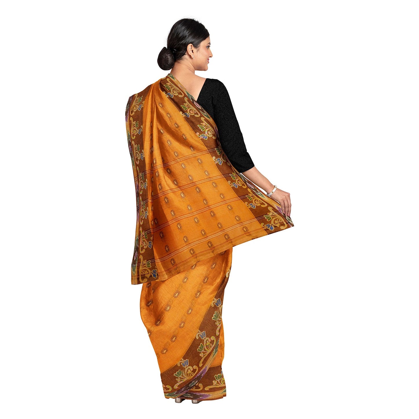 Exclusive Collection 100% Pure Cotton Orange Tant Saree With Hand Weaving Work - Swadesiicart