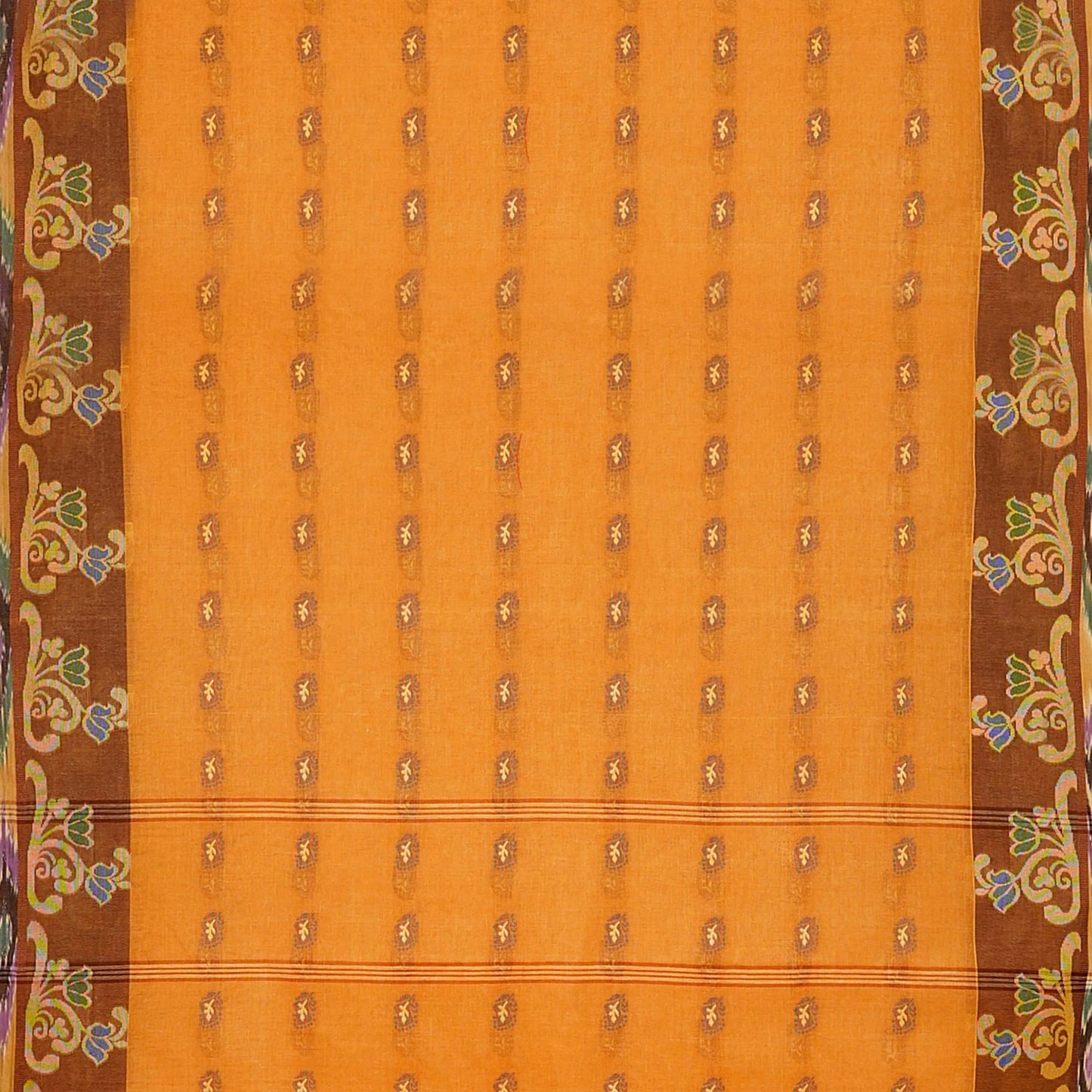 Exclusive Collection 100% Pure Cotton Orange Tant Saree With Hand Weaving Work - Swadesiicart