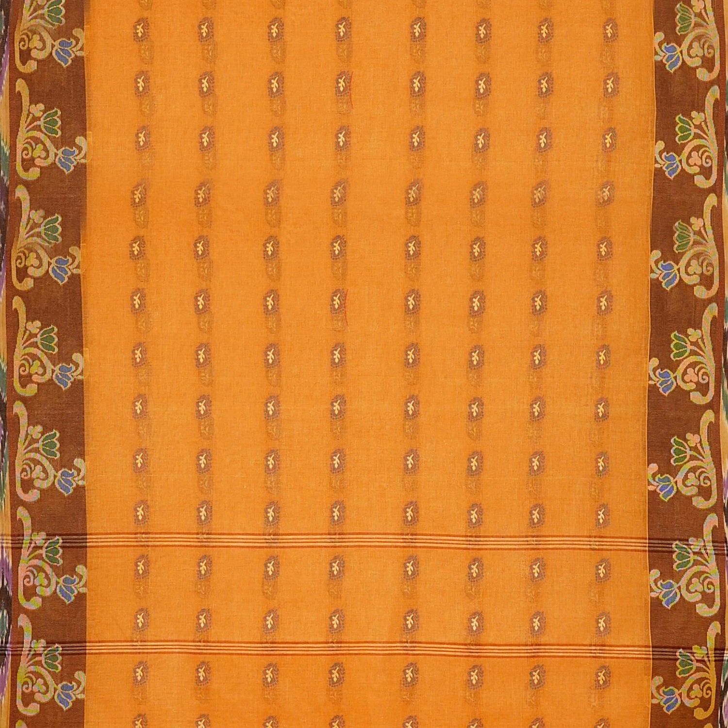 Exclusive Collection 100% Pure Cotton Orange Tant Saree With Hand Weaving Work - Swadesiicart