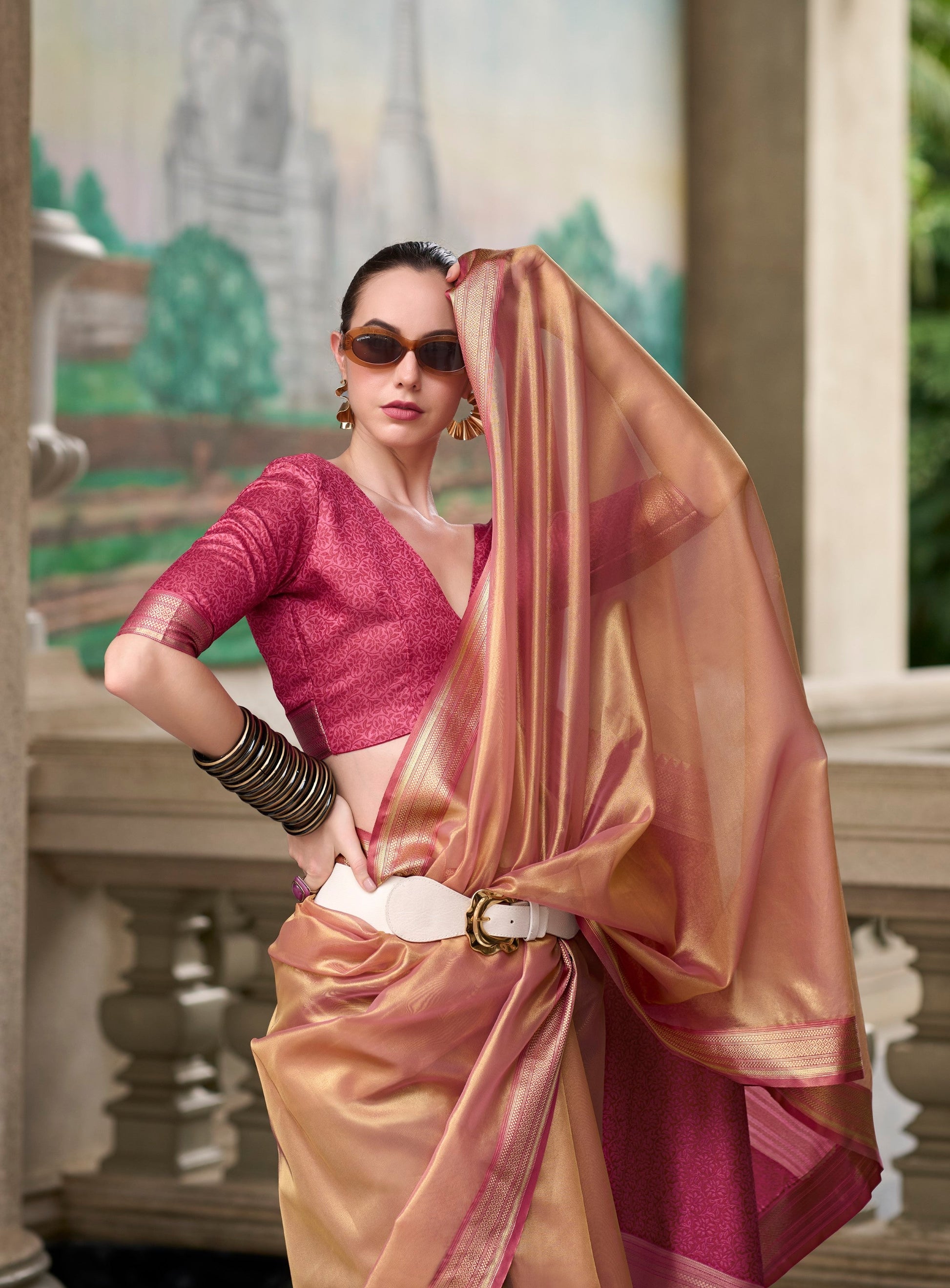 Anaita Pink Designer Weaving Pure Tissue Saree With Blouse
