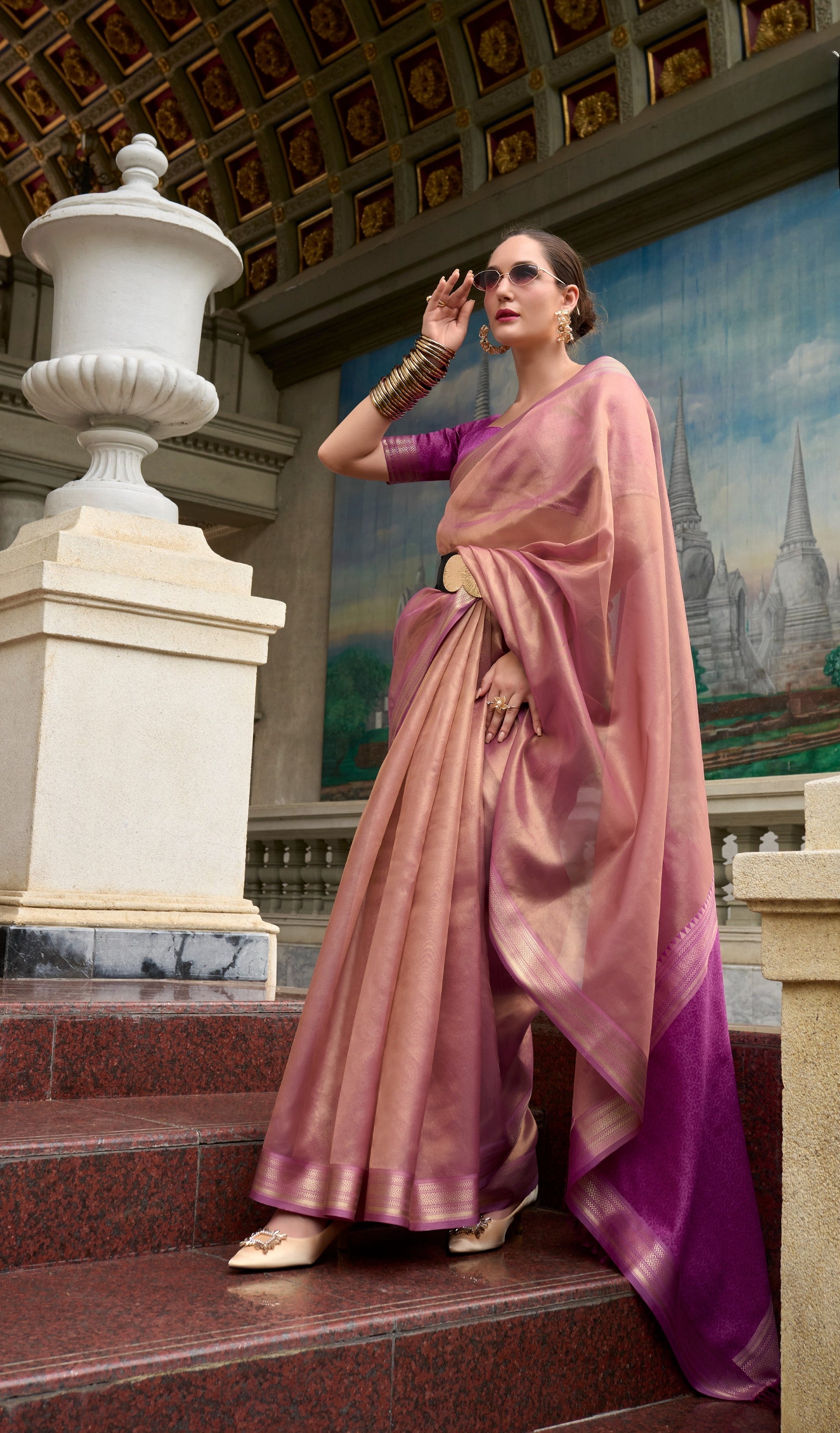 Anaita Purple Designer Weaving Pure Tissue Saree With Blouse