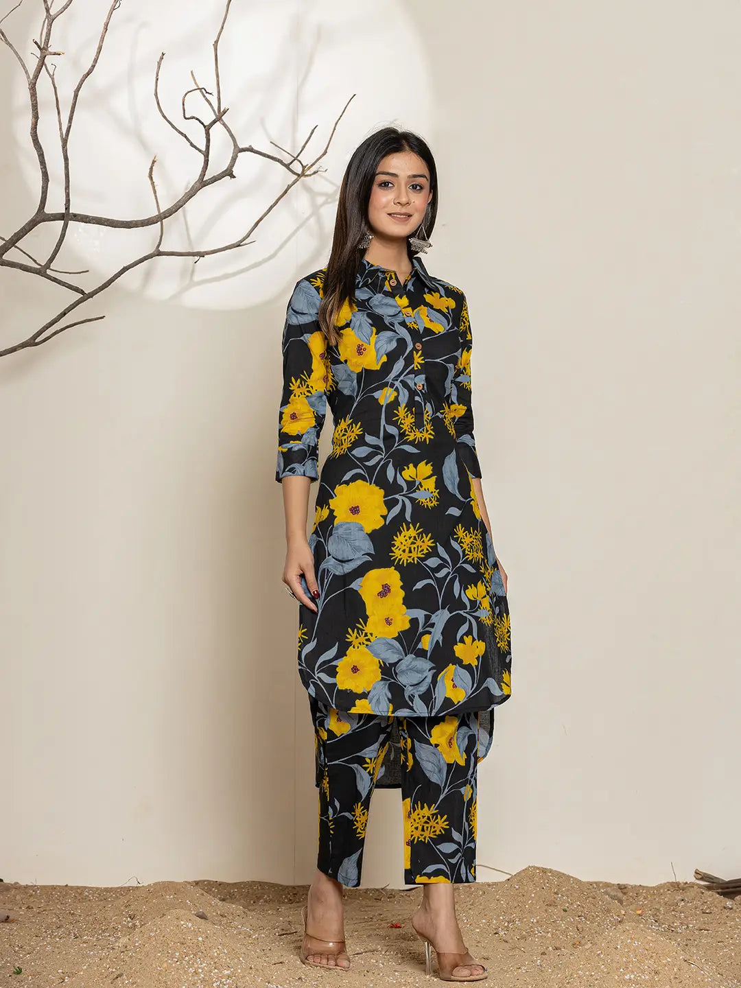 Yufta Black Cotton Co-Ord Set - Swadesiicart