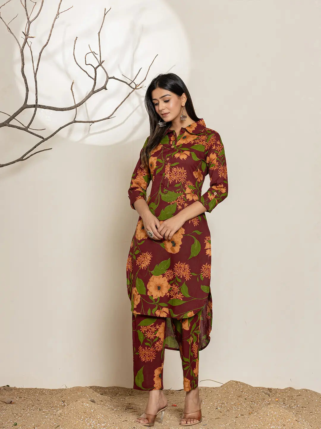 Yufta Maroon Cotton Co-Ord Set - Swadesiicart
