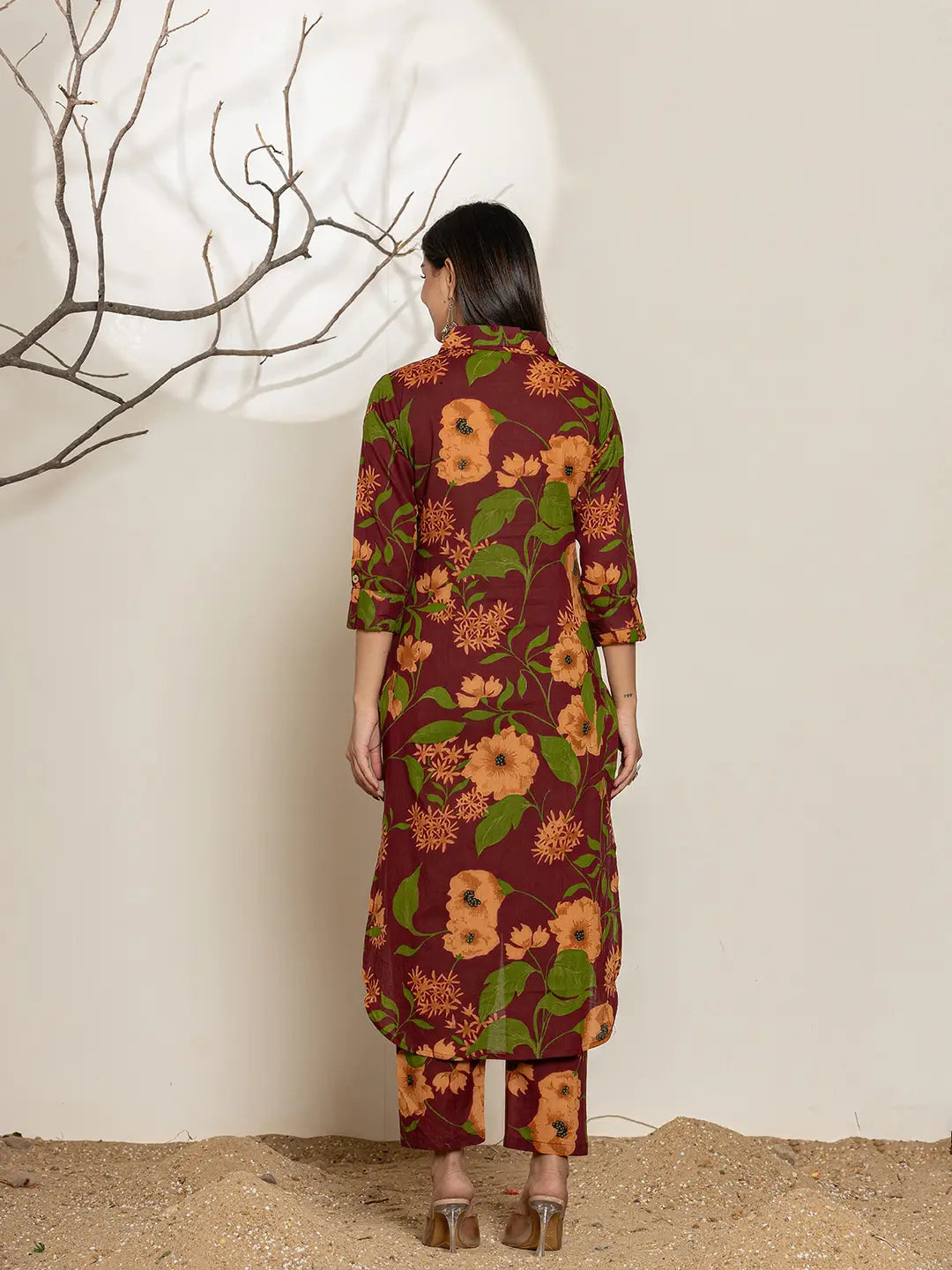 Yufta Maroon Cotton Co-Ord Set - Swadesiicart
