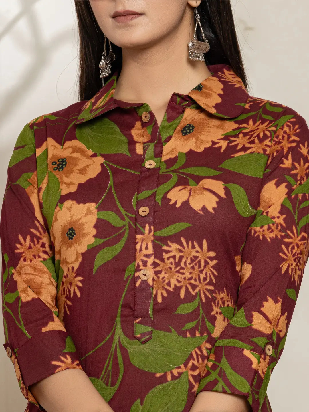 Yufta Maroon Cotton Co-Ord Set - Swadesiicart