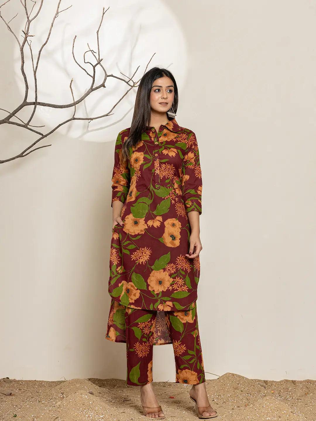 Yufta Maroon Cotton Co-Ord Set - Swadesiicart