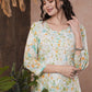 ADA Floral Printed Round Neck Regular Lucknowi Chikankari Kurta with Trousers | Swadesiicart