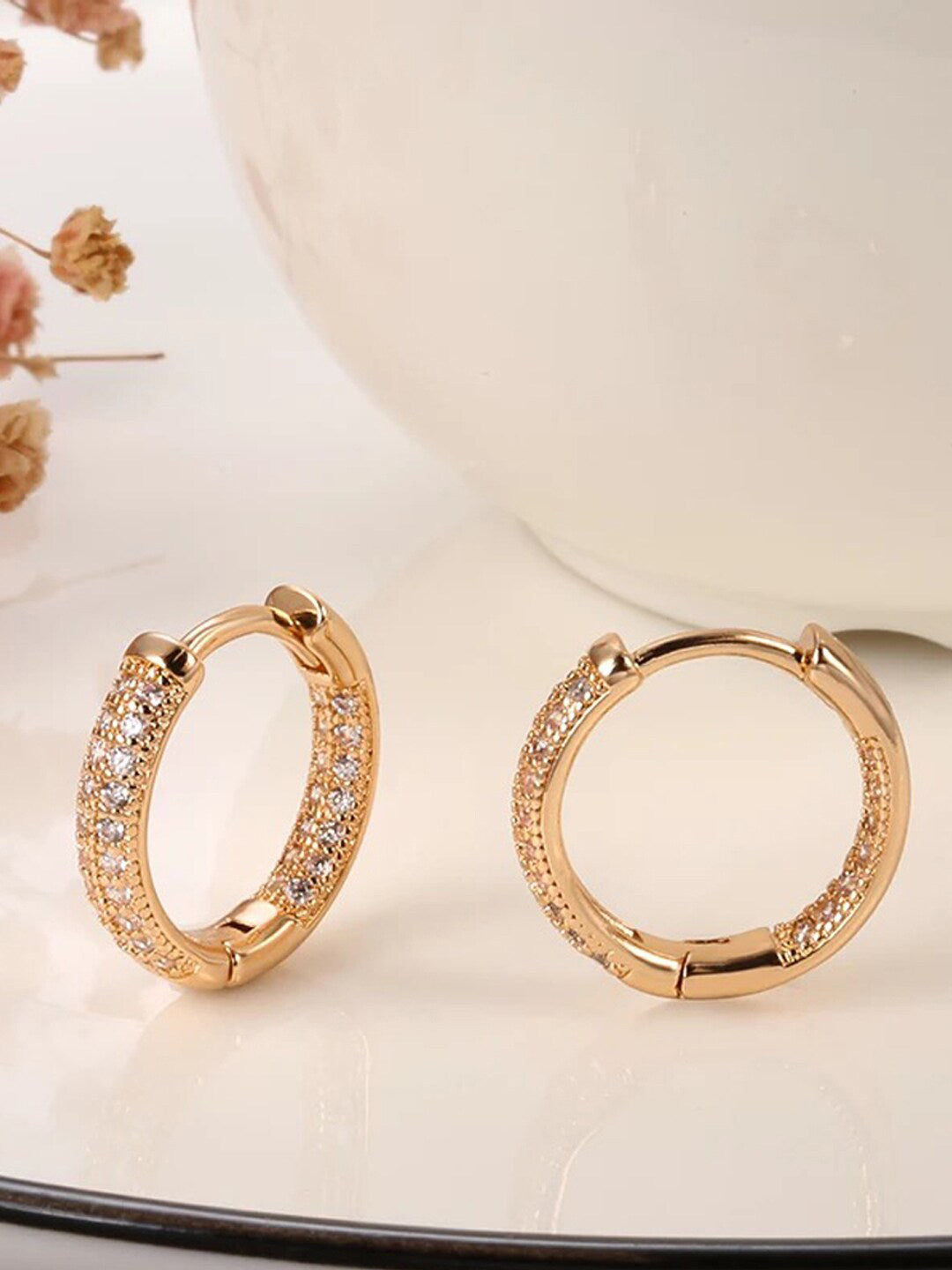 Shining Diva Rose Gold Contemporary Hoop Earrings - Swadesiicart