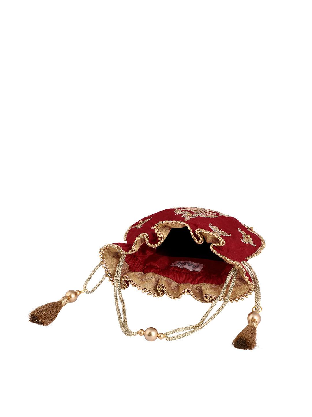 Masq Red & Gold-Toned Embellished Embroidered Potli Clutch - Swadesiicart