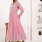 HERE&NOW Women Chikankari Embroidered Thread Work Georgette Anarkali Kurta | Swadesiicart