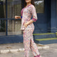 Pink Rayon abstract & Floral Printed Top with Matching Bottom - Eesha - Swadesiicart