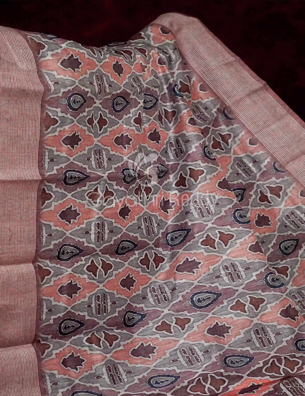 Grey And Peach Colour Ikat Design Semi Chanderi Saree By Gayathri Reddy Designer Studio | Swadesiicart