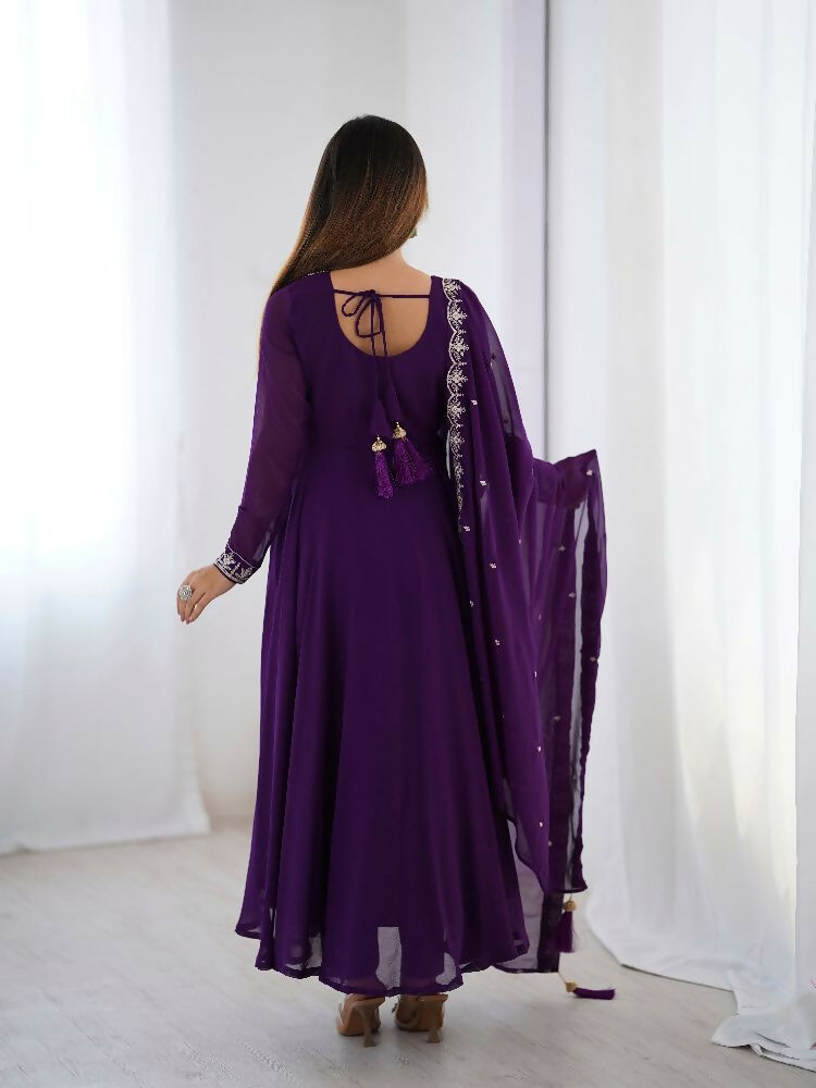 Joban Fashion Purple Kurta Set Georgette Sequence Embroidery Work - Swadesiicart