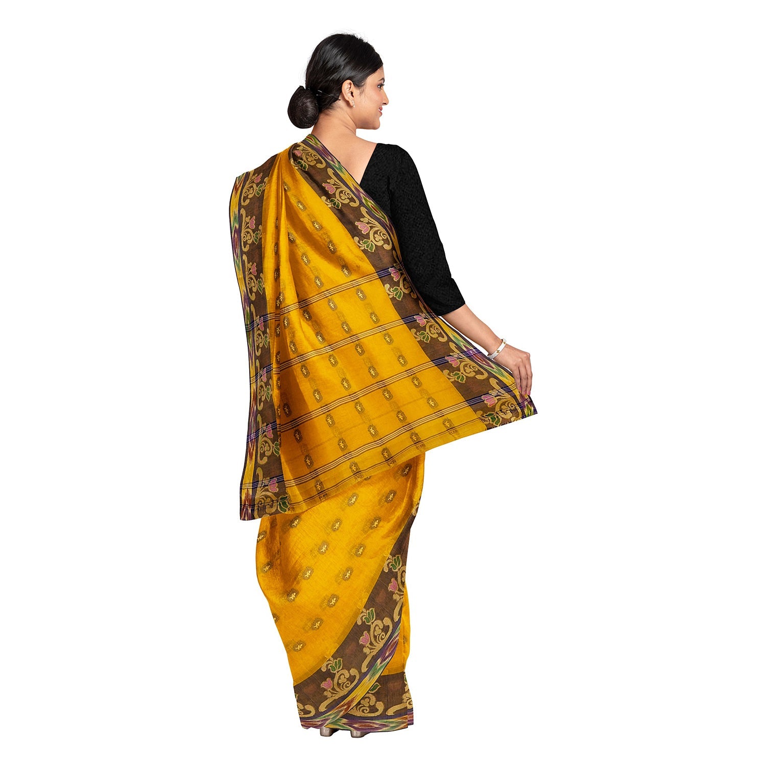 Exclusive Collection 100% Pure Cotton Golden Yellow Tant Saree With Hand Weaving Work - Swadesiicart
