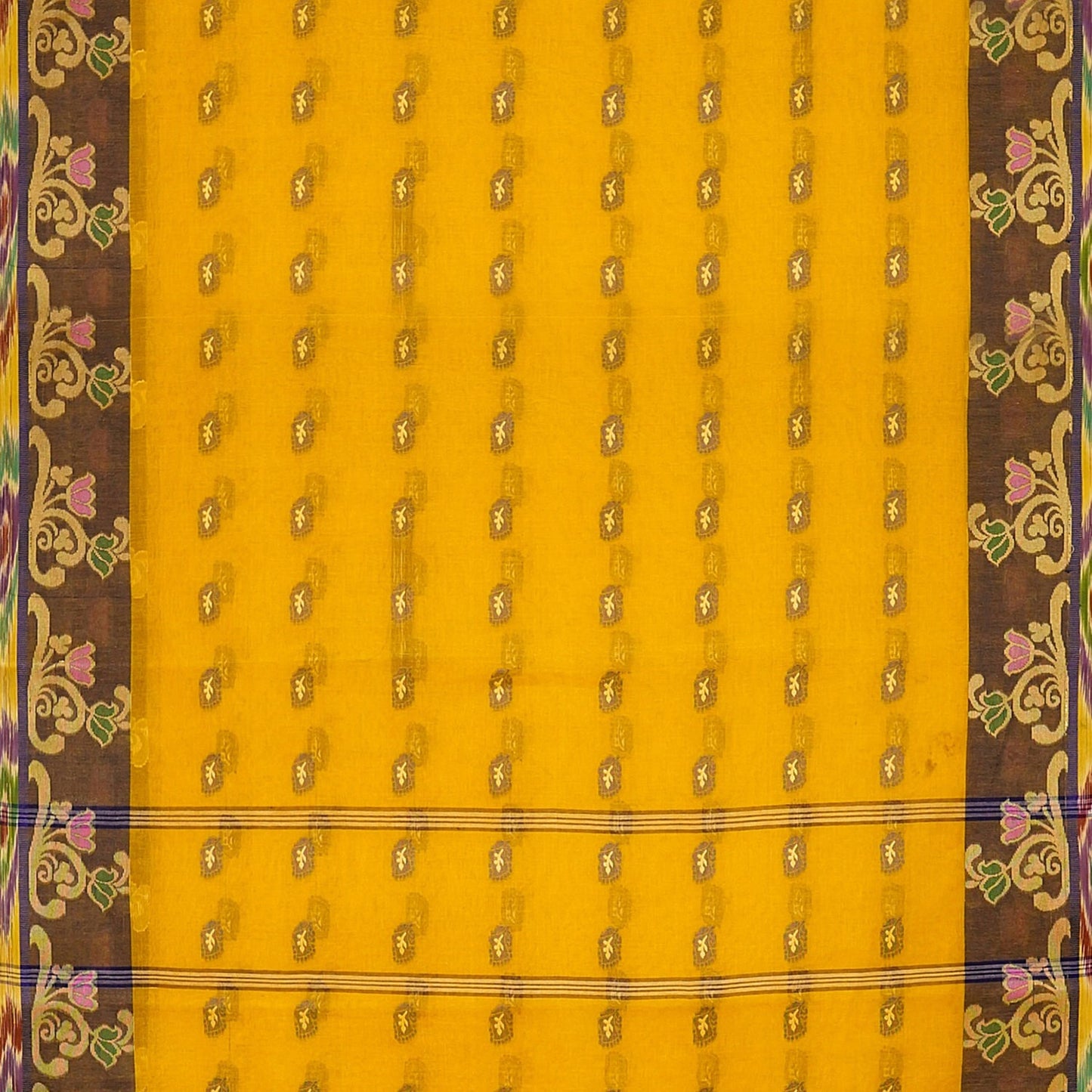 Exclusive Collection 100% Pure Cotton Golden Yellow Tant Saree With Hand Weaving Work - Swadesiicart