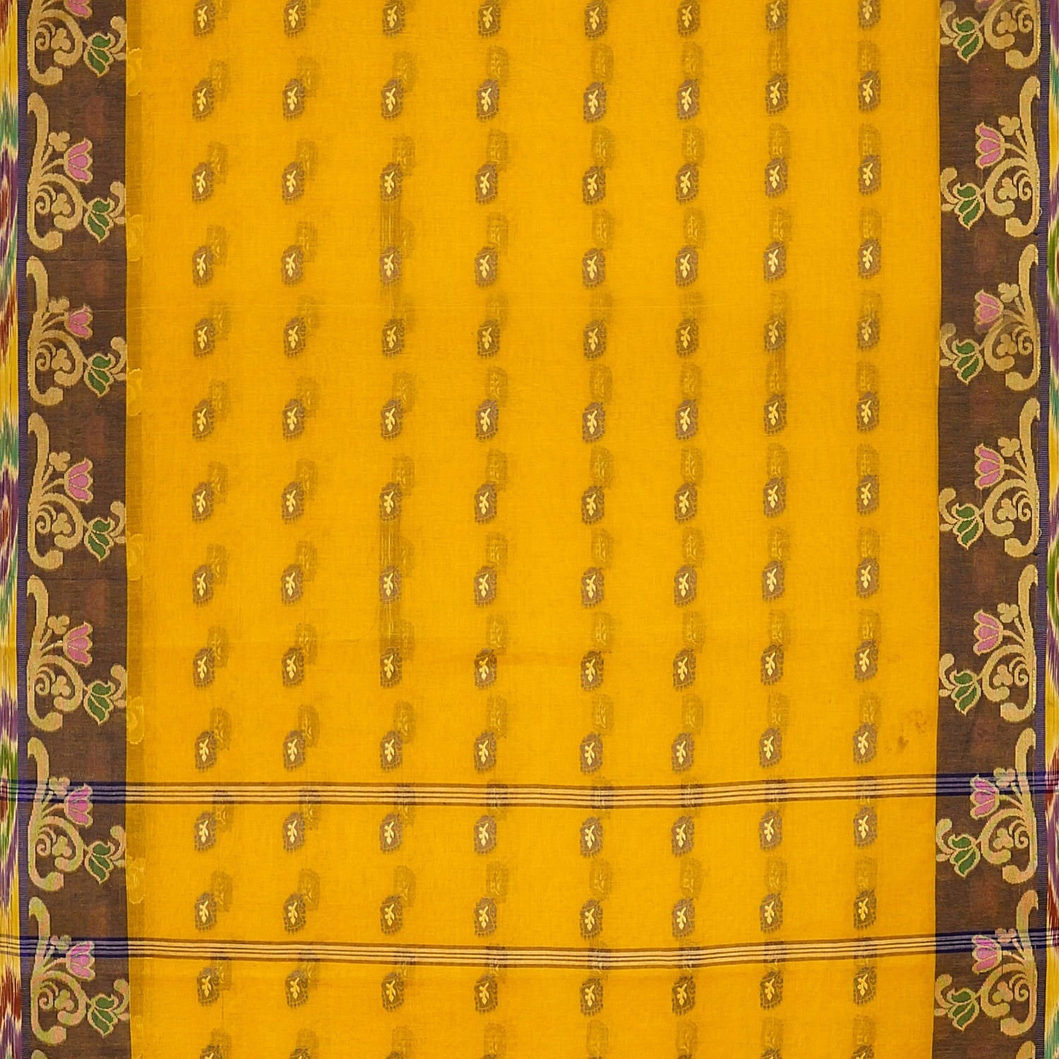 Exclusive Collection 100% Pure Cotton Golden Yellow Tant Saree With Hand Weaving Work - Swadesiicart