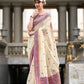 Anaita White Designer Weaving Soft Linen Saree With Blouse