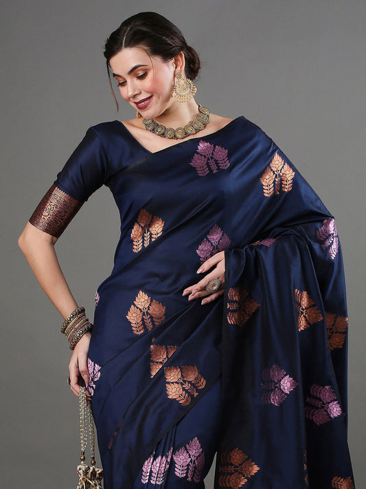 Mitera Floral Woven Design Zari Banarasi Saree | Swadesiicart