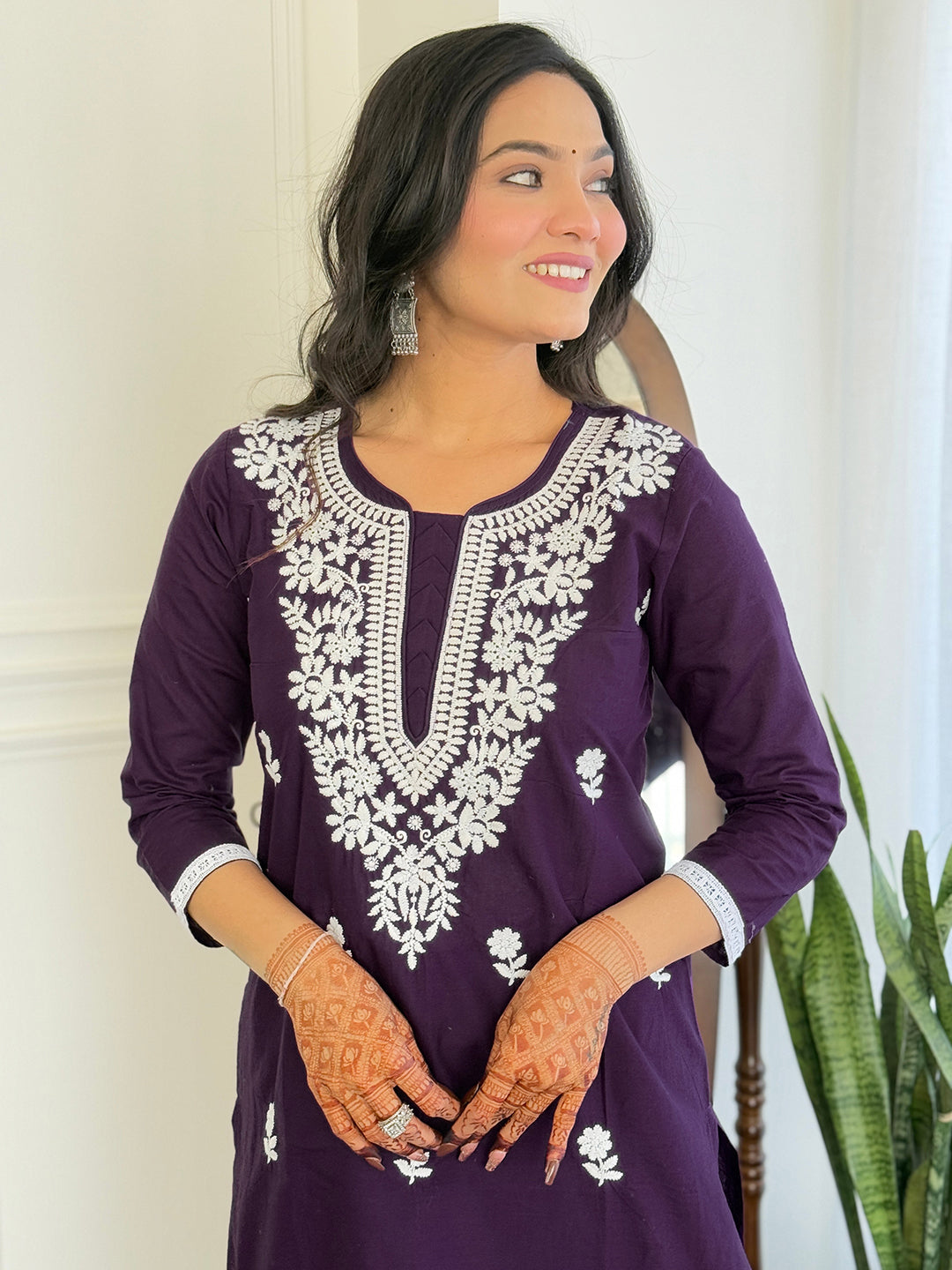 The52 Chikankari Work with Pure Cotton Fabric Straight Kurta, Pant and Dupatta Set | Swadesiicart