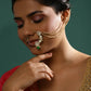 Gold-Polished White Green Kundan-Studded Pearl Beaded Nosepin - Ruby Raang | Swadesiicart
