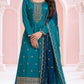Anaita Teal Blue Green Premium Embroidered Vichitra Silk Salwar Suit