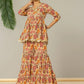 Yufta Beige Cotton Peplum Sharara Co-Ord Set - Swadesiicart