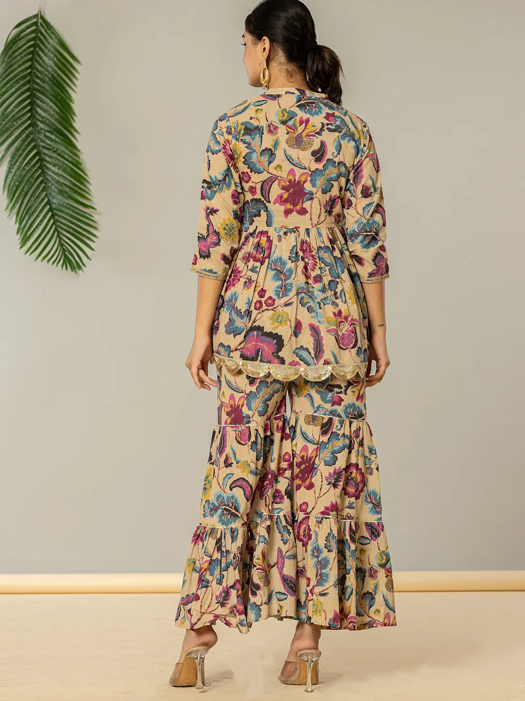 Yufta Multi Cotton Peplum Sharara Co-Ord Set - Swadesiicart