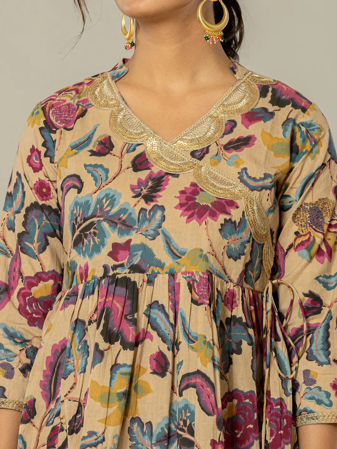 Yufta Multi Cotton Peplum Sharara Co-Ord Set - Swadesiicart