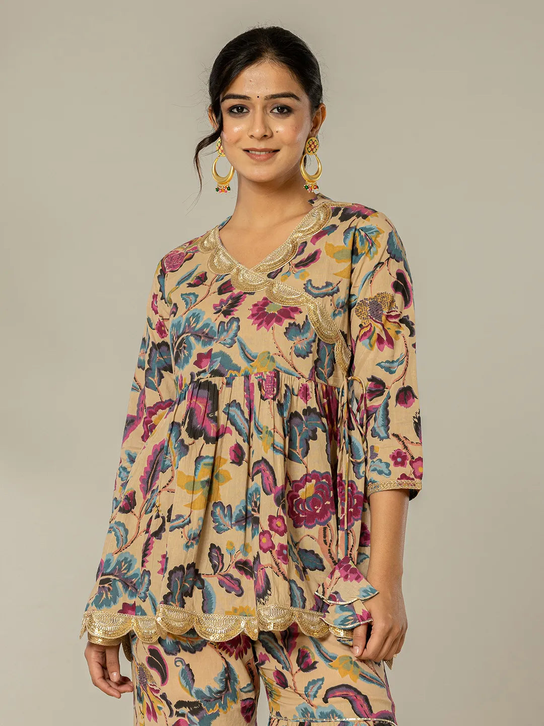 Yufta Multi Cotton Peplum Sharara Co-Ord Set - Swadesiicart