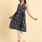 Yufta Ikat Cotton Blue Workwear Kurta With Lace Detailing - Swadesiicart