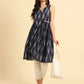 Yufta Ikat Cotton Blue Workwear Kurta With Lace Detailing - Swadesiicart