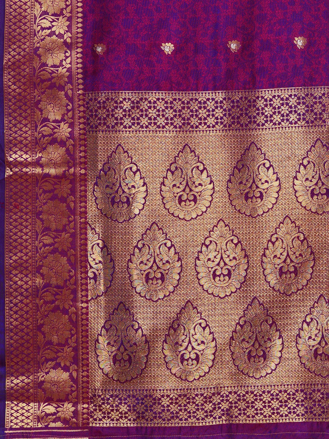 Mitera Magenta & Purple Woven Design Silk Blend Banarasi Saree | Swadesiicart