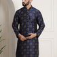 Sojanya Men Navy Blue & Golden Ethnic Motifs Printed Indigo Kurta | Swadesiicart
