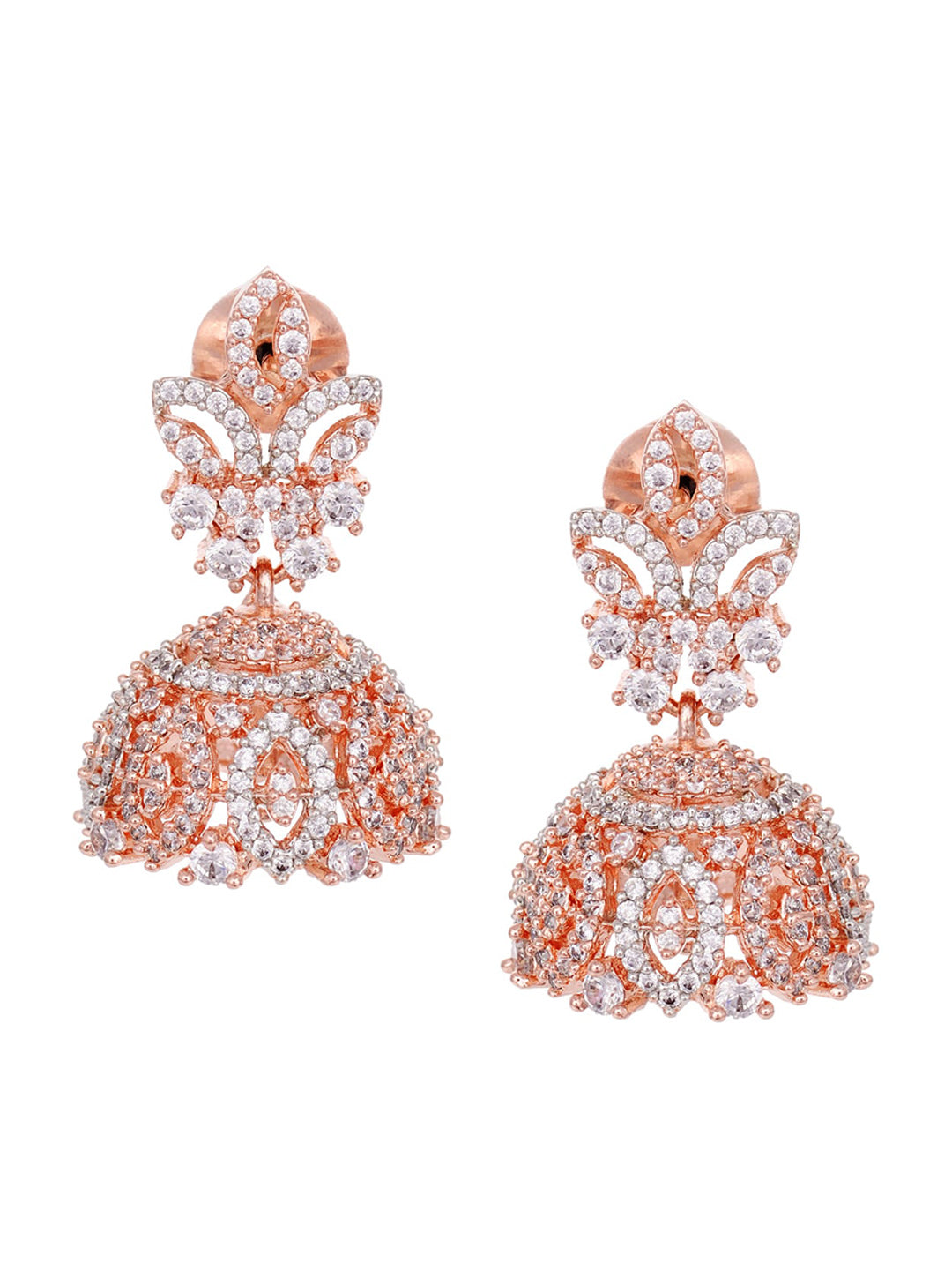 Saraf RS Jewellery Rose Gold-Polished & White AD & CZ-Studded Contemporary Jewellery Set - Swadesiicart