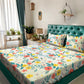 KLOTTHE White & Blue Floral Printed 300 TC King Bedsheet With 2 Pillow covers - Swadesiicart