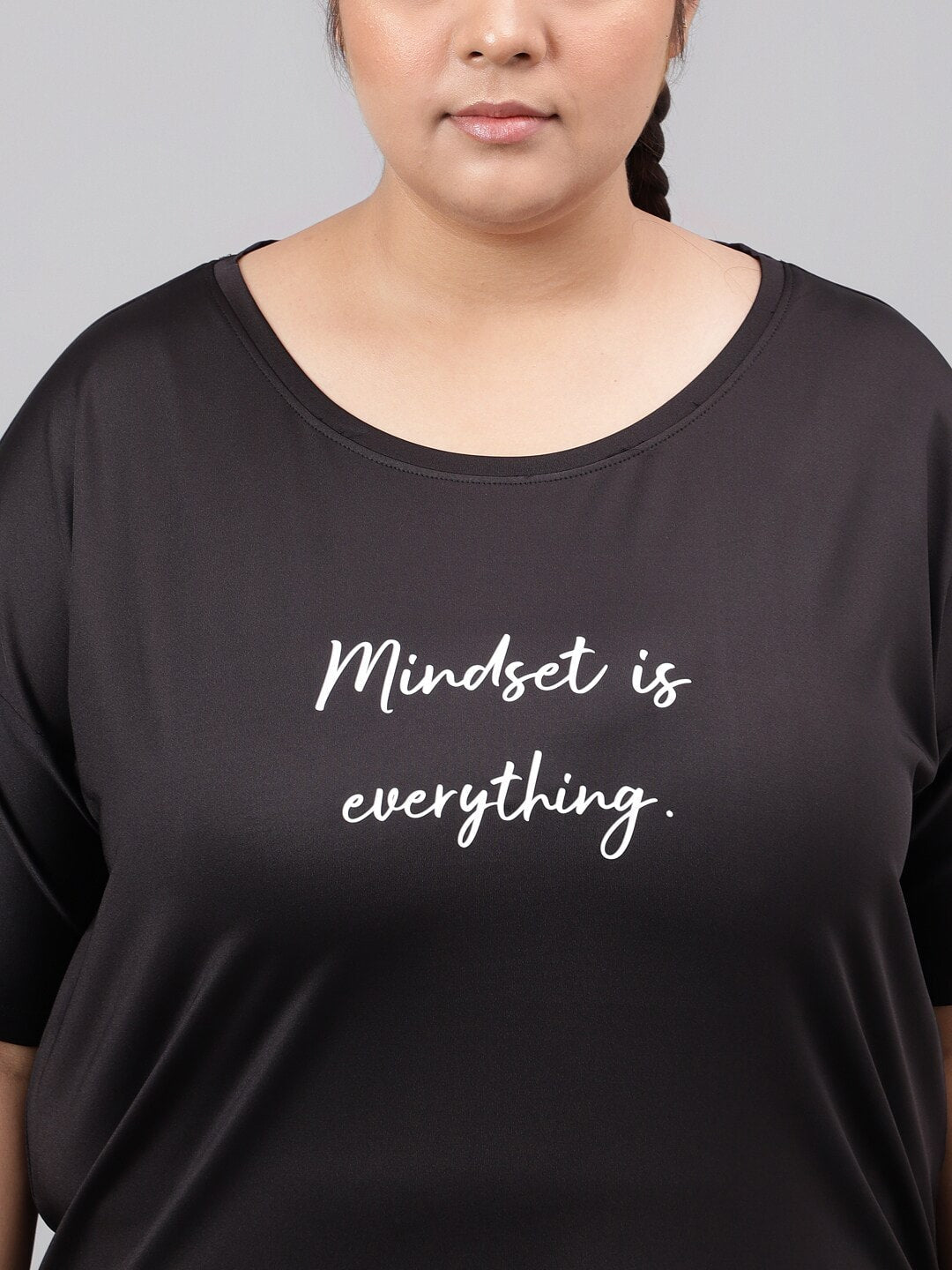 MKH Plus Size Typography Printed Dri-FIT Relaxed Fit Drop-Shoulder Sleeves Gym T-shirt - Swadesiicart